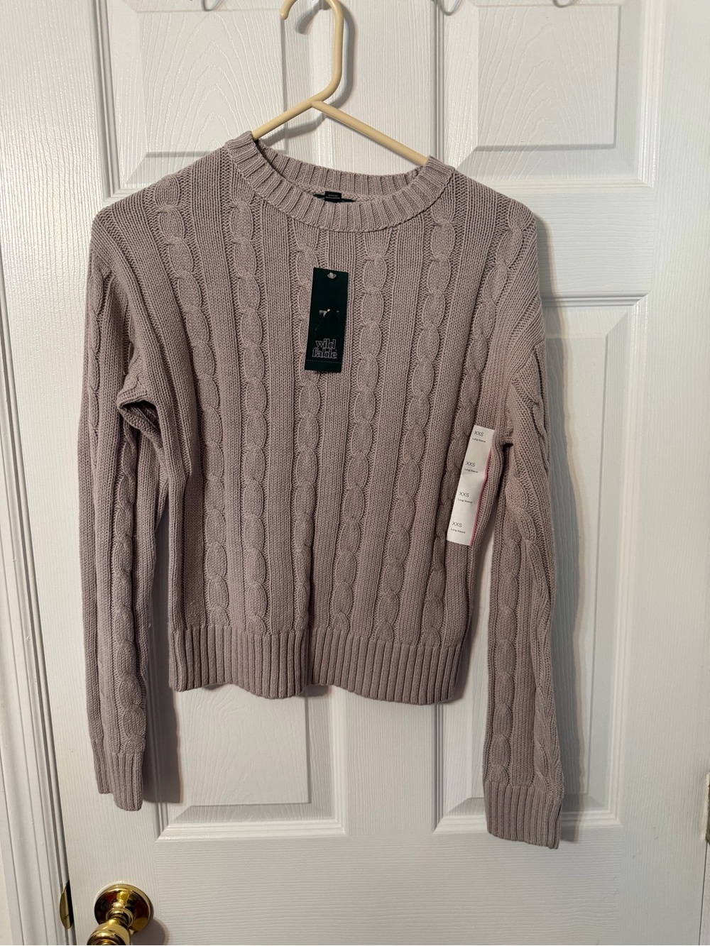 wild fable Cable-Knit Crewneck Sweater in Light Mauve